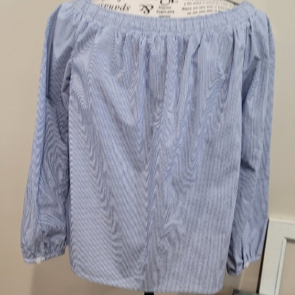 Tommy Hilfiger Off the shoulder blue & White Peasant Top SZ Small - Picture 4 of 12